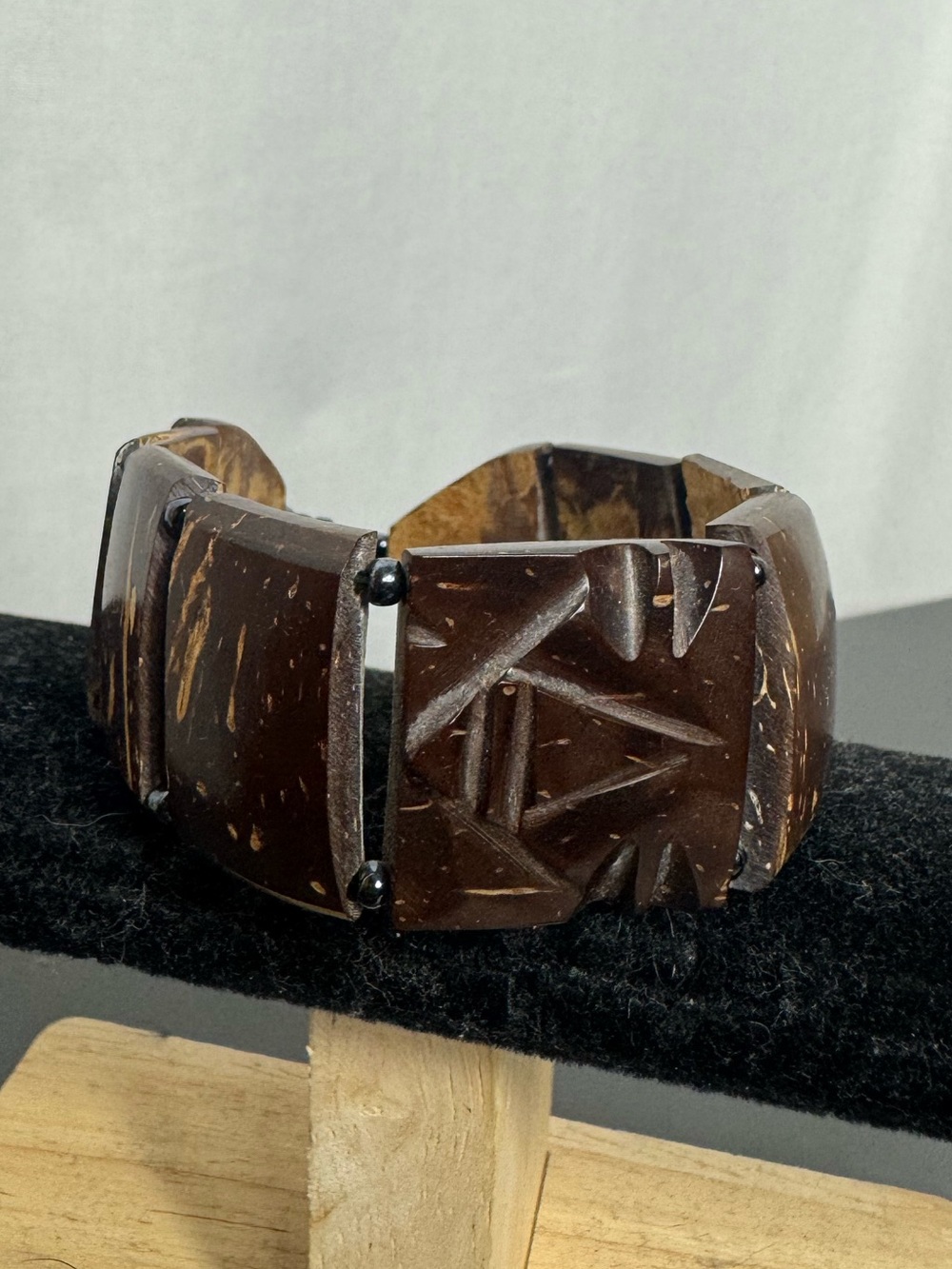 Hand-Carved Dark Brown beach festival boho Coconut Shell women’s Bracelet